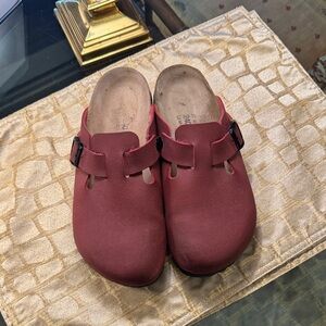 Classic Red Mules with Buckle Detail